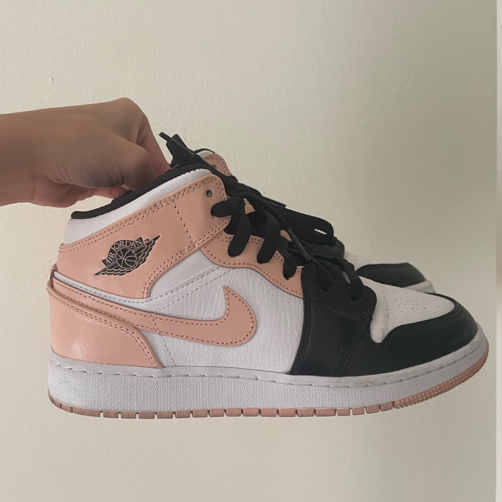 Nike Jordan 1 Mid Youth Sneaker - Black, White, and Peach